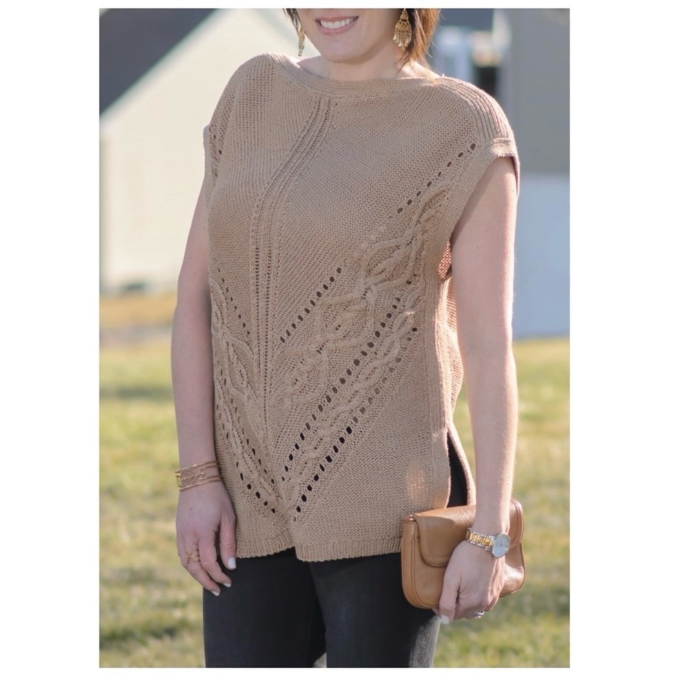 White House Black Market Camel Knit Pullover top Sz M NWT